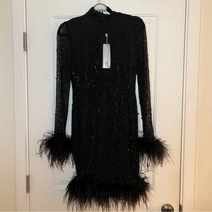 Beach Bunny Summer Haus Adore You Black Feather and Rhinestone Dress Size L